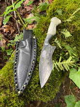 Osso! Chainsaw chain Damascus and carved elk antler