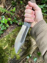 Brass brushed Fenrir bush knife with herringbone etching and Bocote wood handle