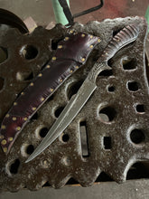 *AVAILABLE* Barracuda fighting knife. Morado handle with grip carving