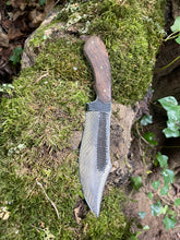 Brass brushed Fenrir bush knife with herringbone etching and Bocote wood handle