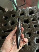 *AVAILABLE* Fancy Dancer Chef's knife with Triangular psychedelic Geometric etching and carved Morado handle.