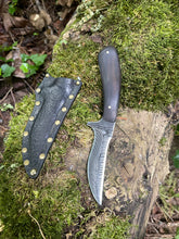 Refined double edged Corsair knife with abstract feather etching and African Blackwood handle