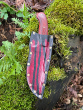 *AVAILABLE* Curvaceous hunting knife with harpoon swedge. Padouak wood handle.