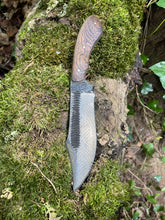 Brass brushed Fenrir bush knife with herringbone etching and Bocote wood handle