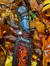 *Available* Autumn the titanium Khanjar. Custom agate cabochons and bespoke leather sheath.