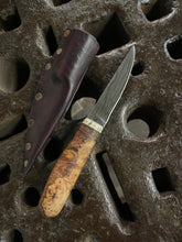 *AVAILABLE* Damascus Puukko! Fantastic Utility and woodworking knife. Spalted maple and deer antler handle.
