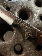 *AVAILABLE* Barracuda fighting knife. Morado handle with grip carving