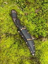 *AVAILABLE* Bush Knife! Spiral wave etching, Morado handle with grip carving
