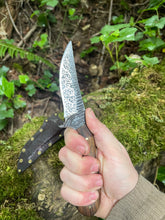 Refined Corsair knife with filigree etching and bocote wood handle