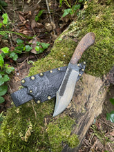 Brass brushed Fenrir bush knife with herringbone etching and Bocote wood handle