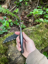 Refined double edged Corsair knife with abstract feather etching and African Blackwood handle