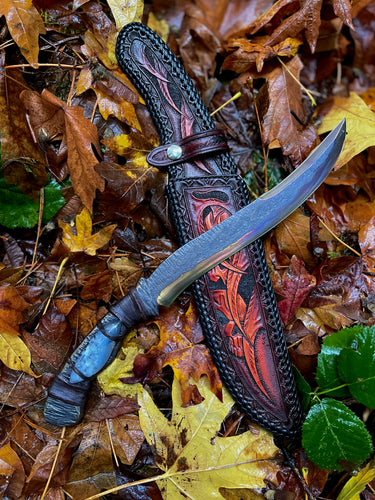 *Available* Autumn the titanium Khanjar. Custom agate cabochons and bespoke leather sheath.