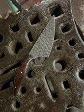 *AVAILABLE* Fancy Dancer Chef's knife with Triangular psychedelic Geometric etching and carved Morado handle.