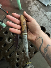 *AVAILABLE* Damascus Puukko! Fantastic Utility and woodworking knife. Spalted maple and deer antler handle.